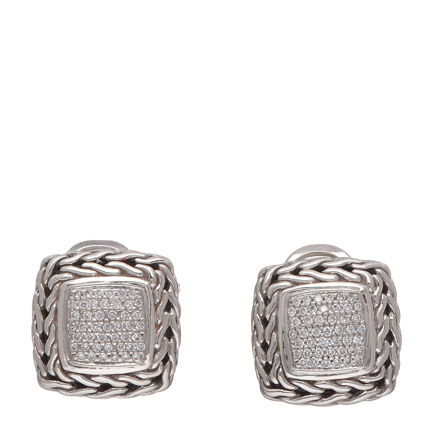 John Hardy Sterling Silver 18K Gold Diamond Classic Chain Square Earrings 1 of 4