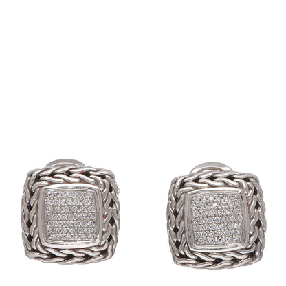 John Hardy Sterling Silver 18K Gold Diamond Classic Chain Square Earrings 1 of 4