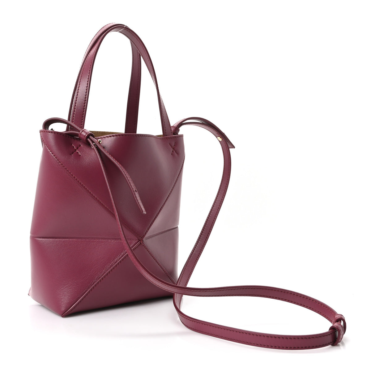 Shiny Calfskin Mini Puzzle Fold Tote Dark Burgundy