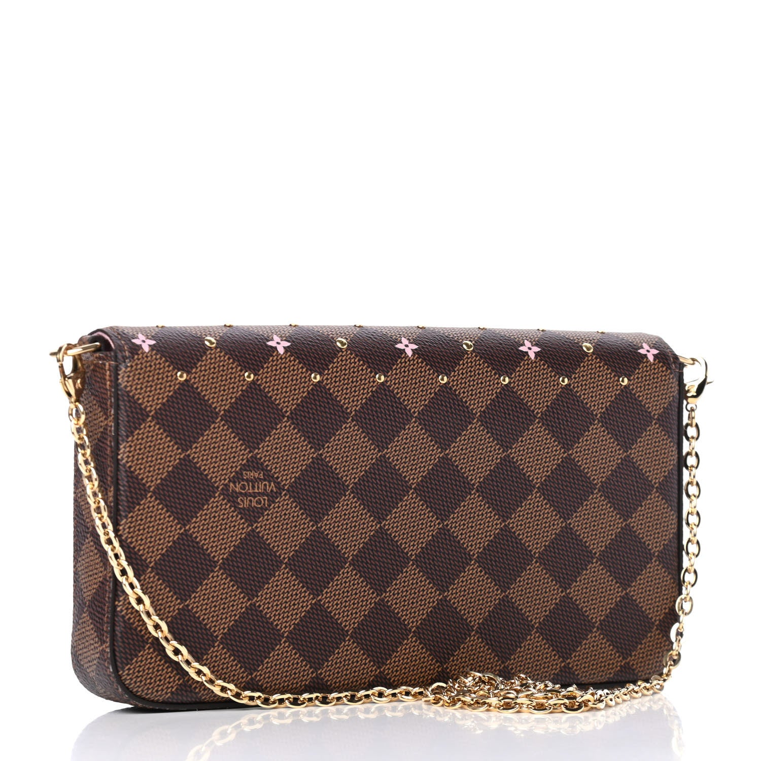 Louis Vuitton Damier Ebene Studded Pochette Felicie Chain Wallet 2 of 4