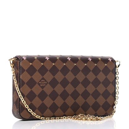 Louis Vuitton Damier Ebene Studded Pochette Felicie Chain Wallet 2 of 4