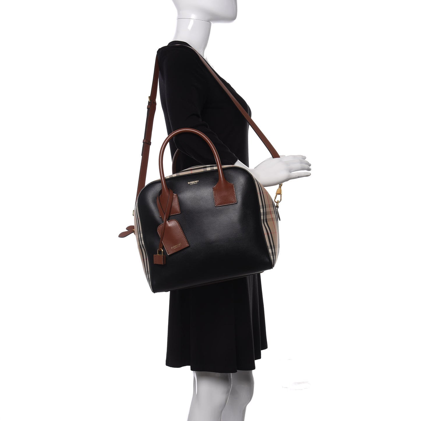 Smooth Calfskin House Check Medium Cube Bowling Bag Archive Beige
