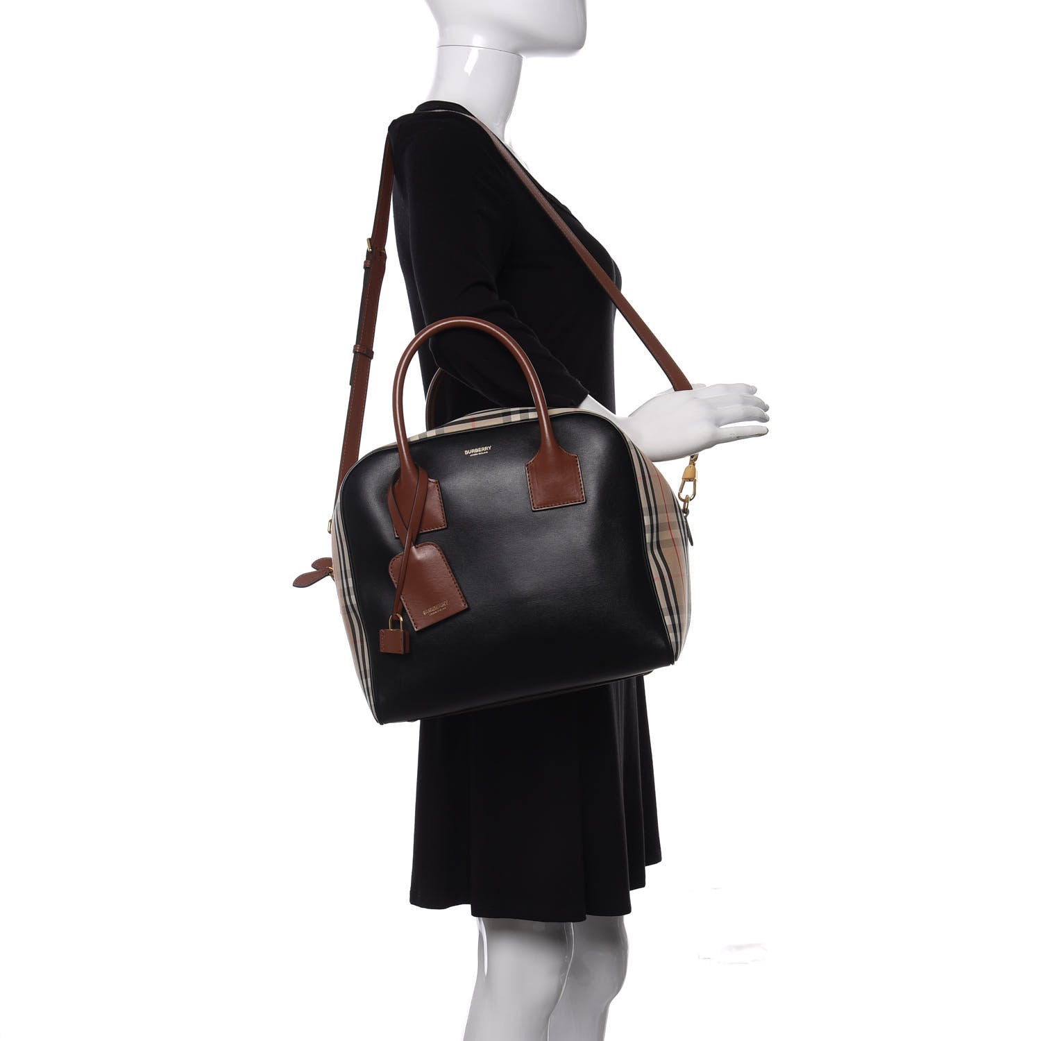 Burberry Smooth Calfskin House Check Medium Cube Bowling Bag Archive Beige 2 of 10