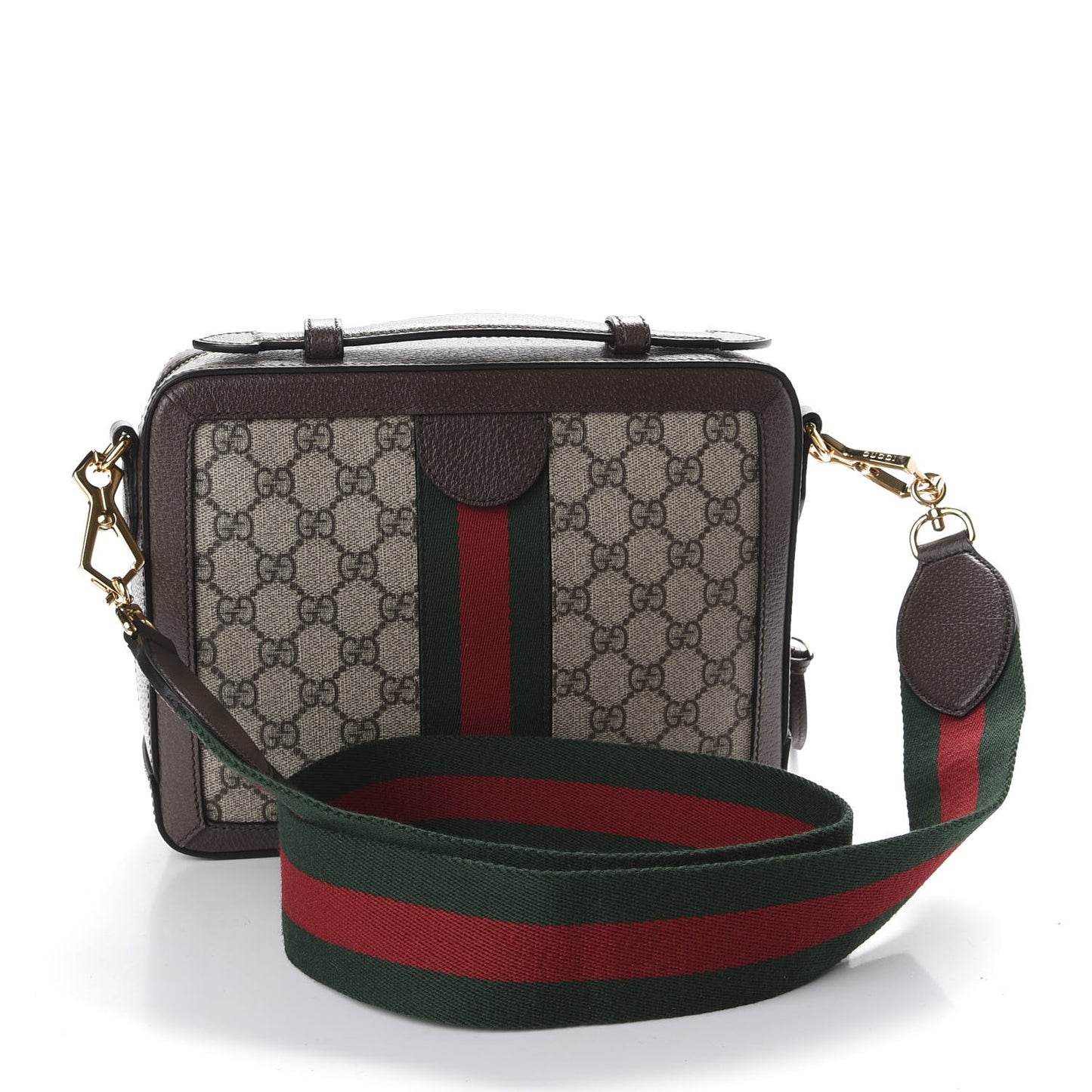 GG Supreme Monogram Web Small Ophidia Top Handle Shoulder Bag Brown