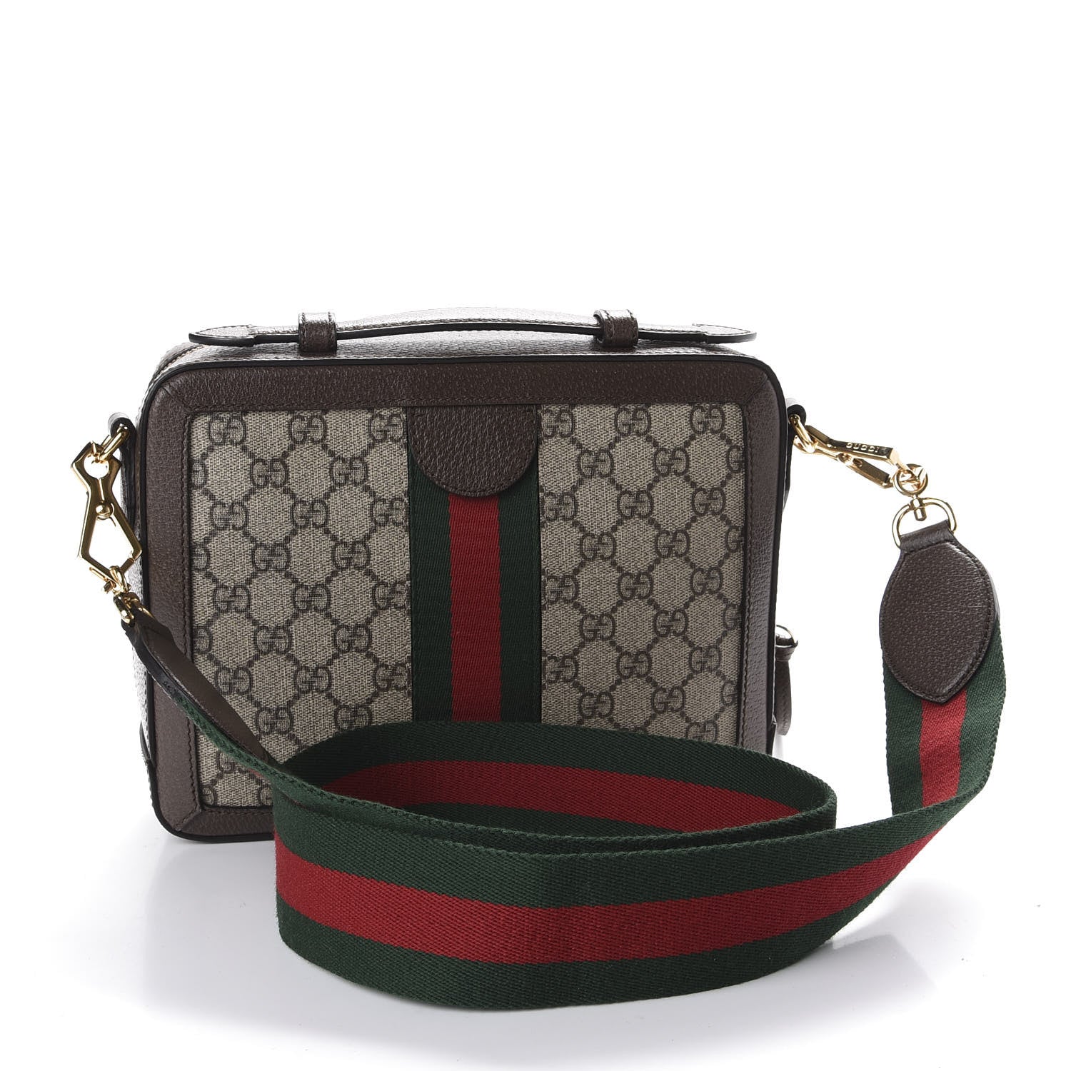 Gucci GG Supreme Monogram Web Small Ophidia Top Handle Shoulder Bag Brown 2 of 12