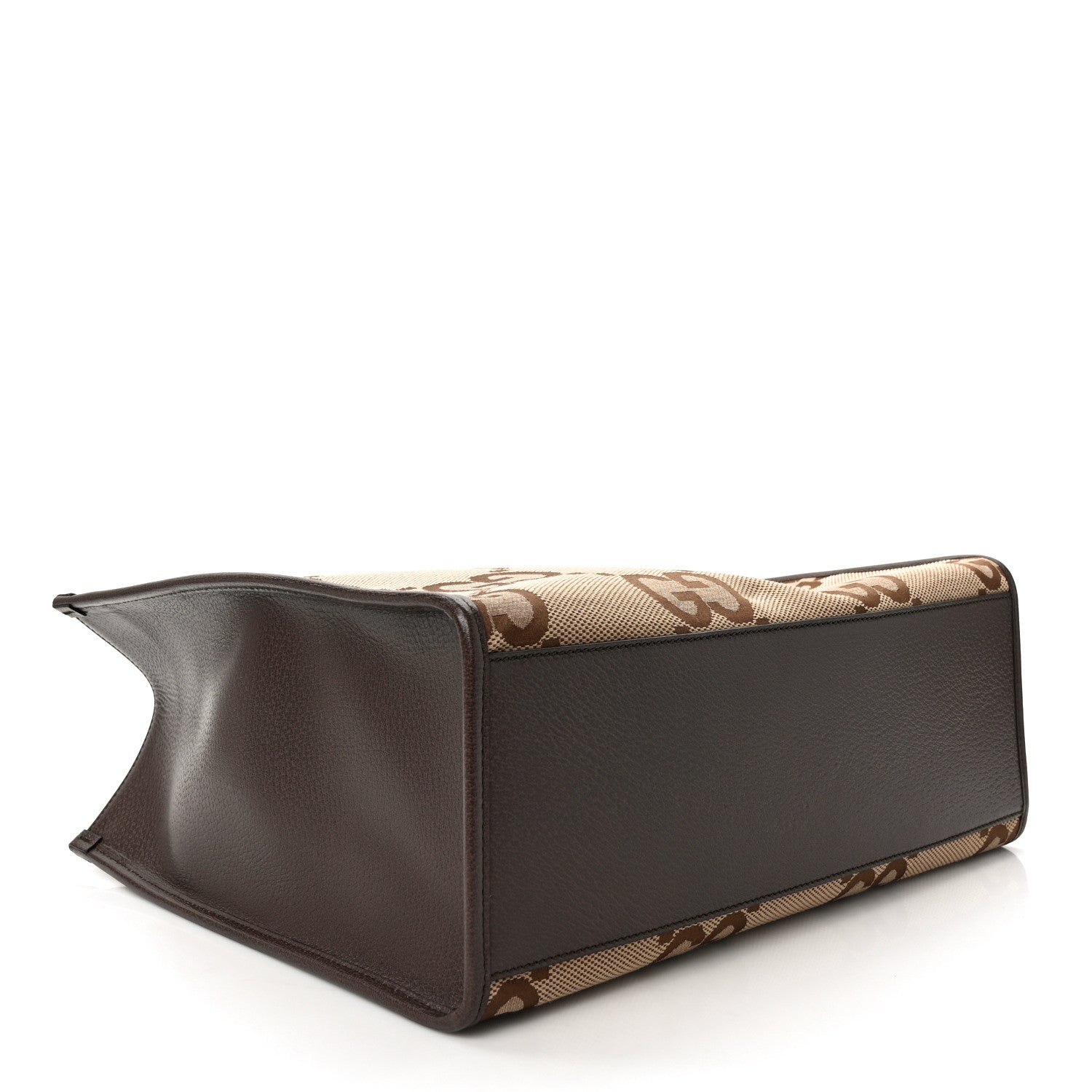 Gucci Monogram Jumbo GG Textured Dollar Calfskin Web Tote Bag Camel Ebony New Acero 4 of 12