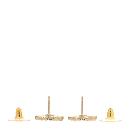 Chanel Crystal Pearl Caviar CC Stud Earrings Gold 3 of 5