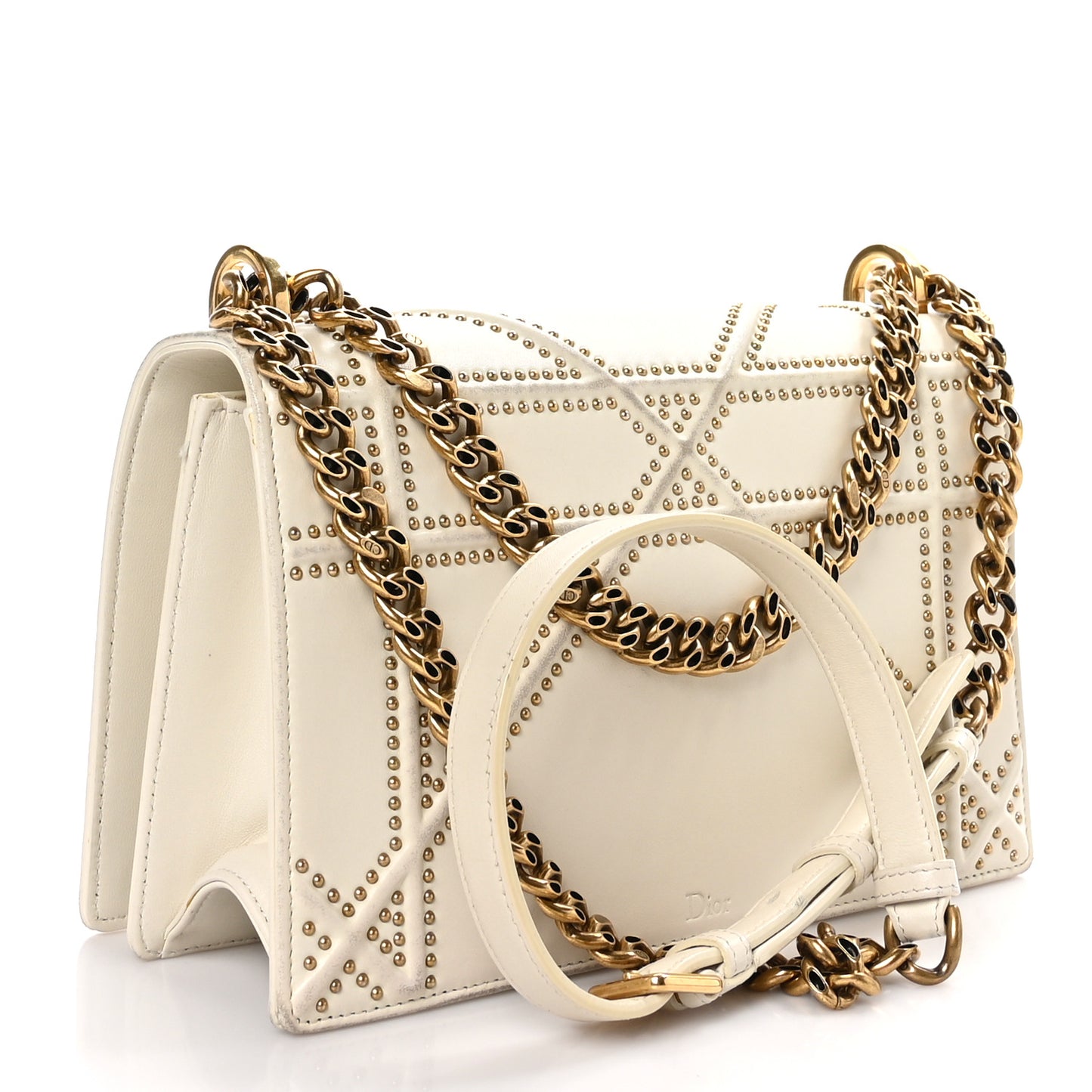 Lambskin Studded Medium Diorama Flap Bag Latte