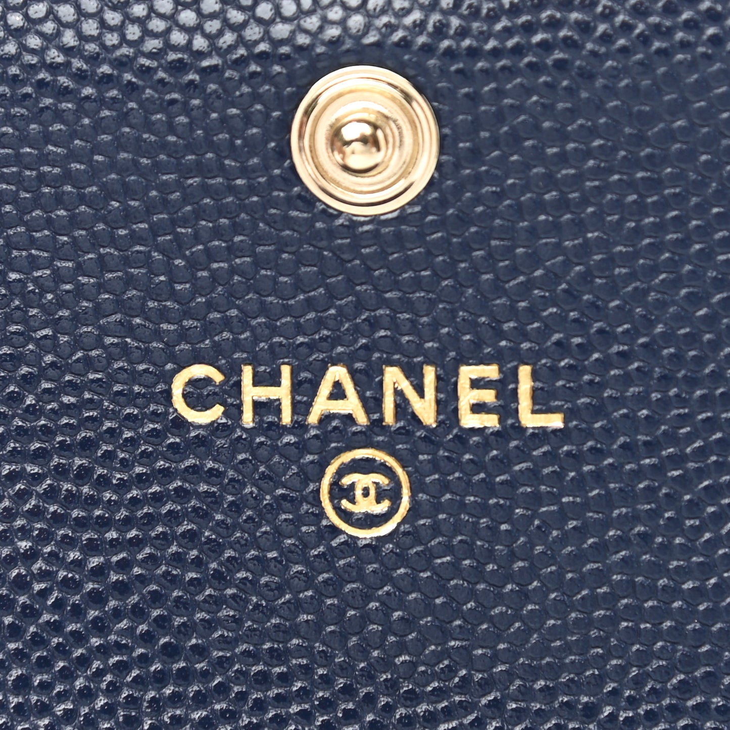 Caviar Quilted Crystal CC Flap Card Holder Navy Blue