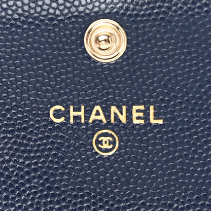 Chanel Caviar Quilted Crystal CC Flap Card Holder Navy Blue 6 of 9