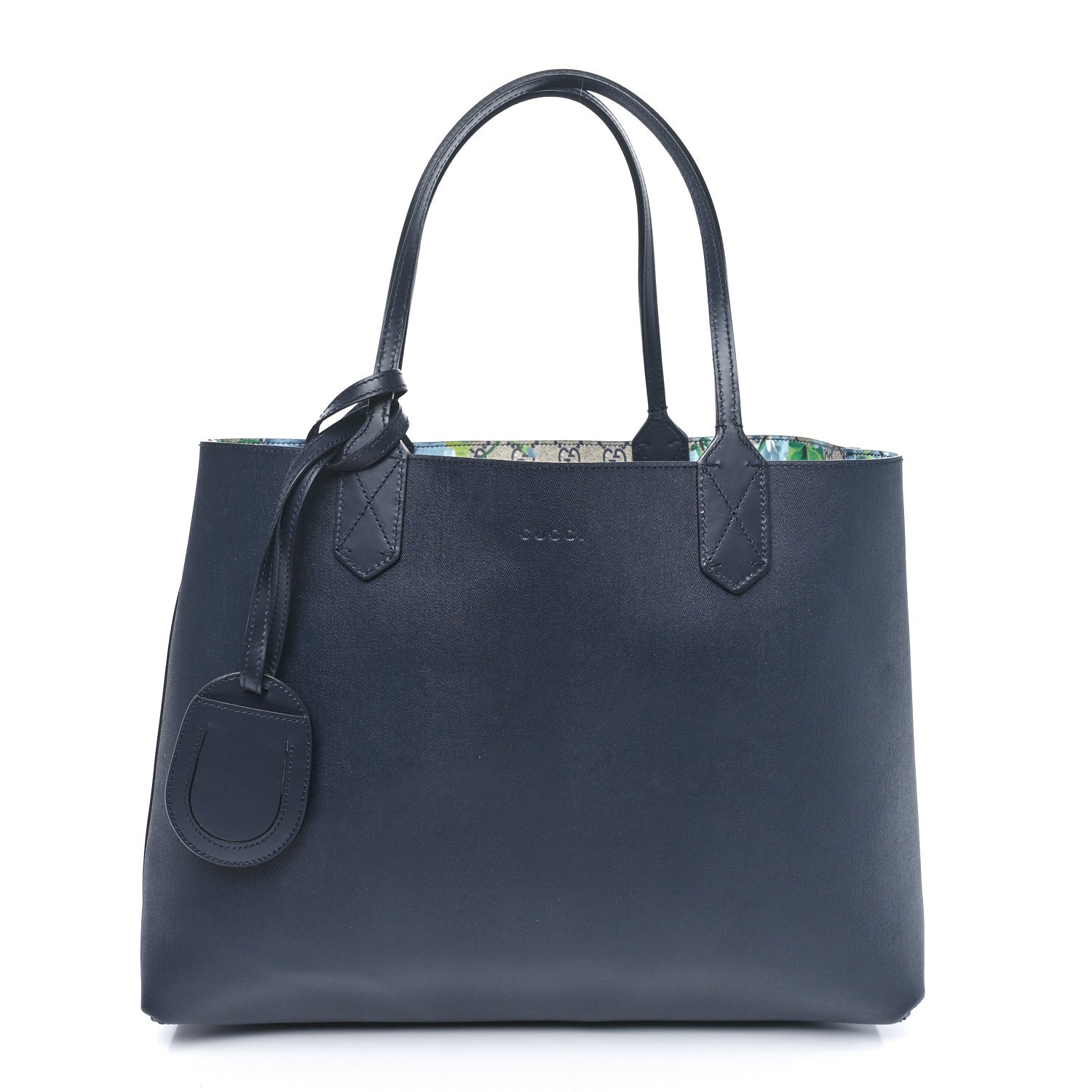 Gucci GG Supreme Monogram Blooms Medium Reversible Tote Beige Blue Navy 10 of 14