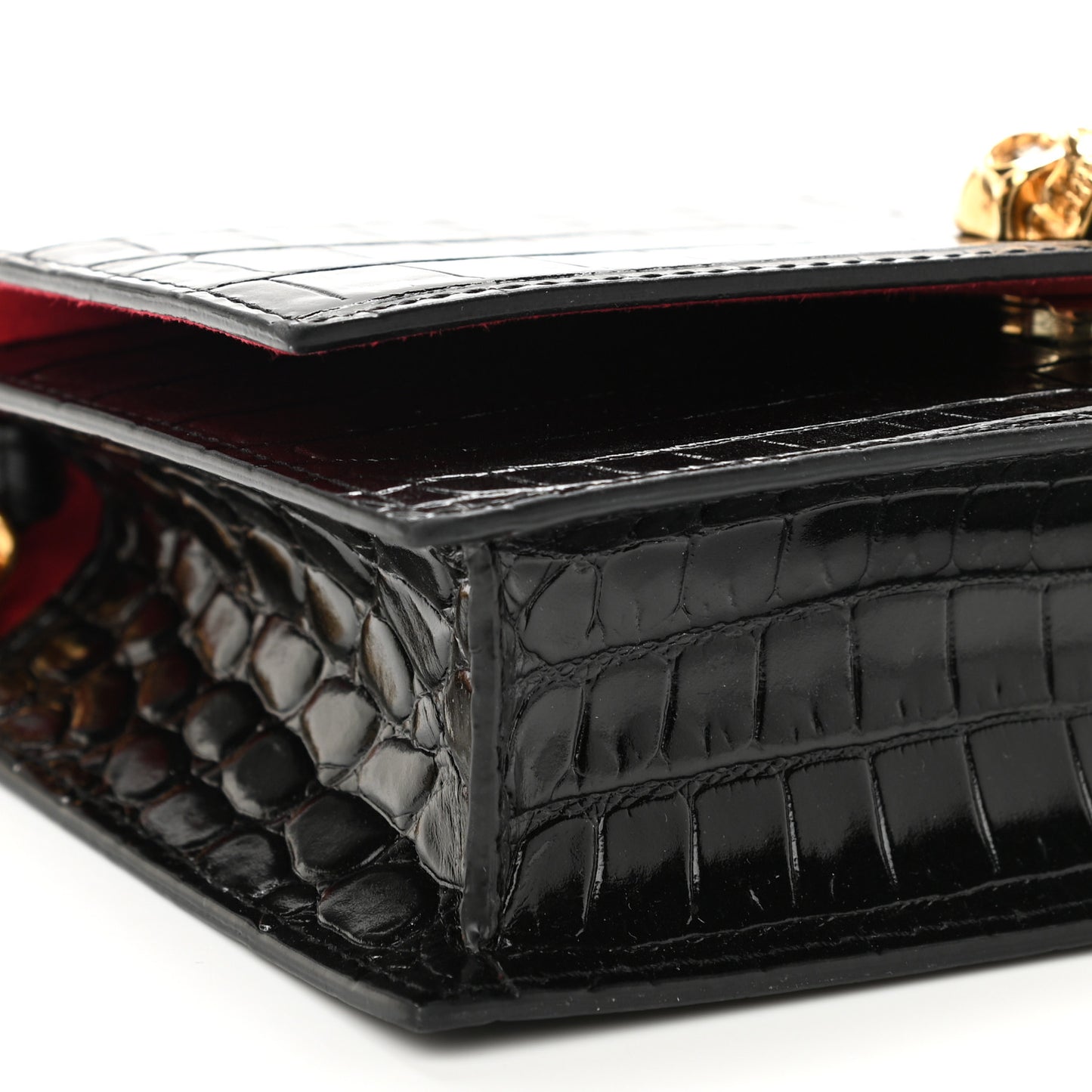 Calfskin Crocodile Embossed Skull Mini Crossbody Bag Black