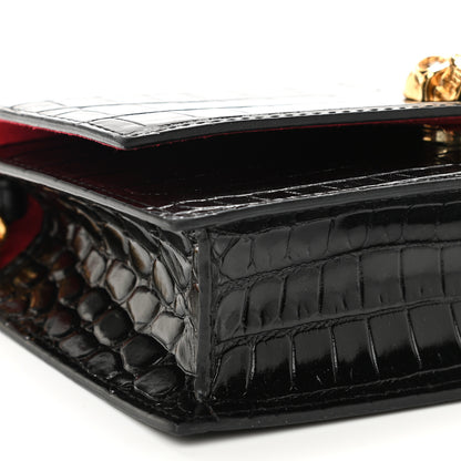 Alexander McQueen Calfskin Crocodile Embossed Skull Mini Crossbody Bag Black 7 of 9