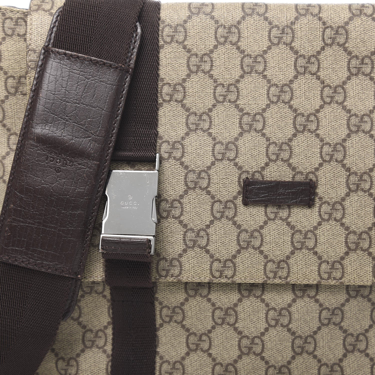 Gucci GG Plus Monogram Large Double Buckle Flap Messenger Bag Beige Dark Brown 11 of 11