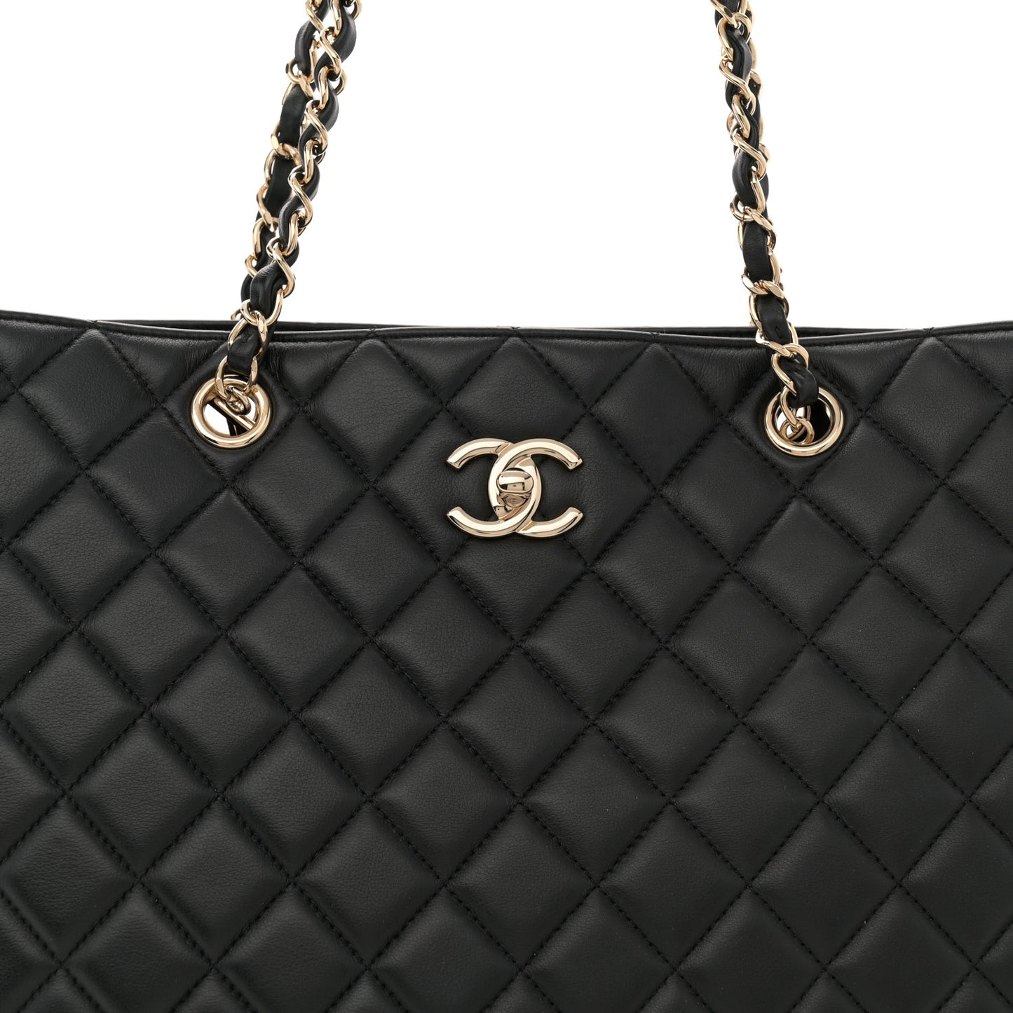 Calfskin Quilted Large CC Shopping Tote  Black