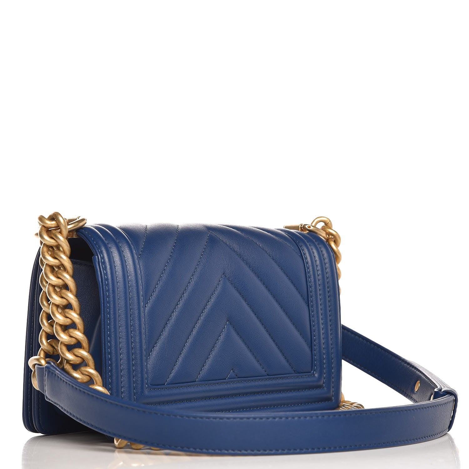 Chanel Calfskin Chevron Quilted Small Boy Flap Blue 3 of 13