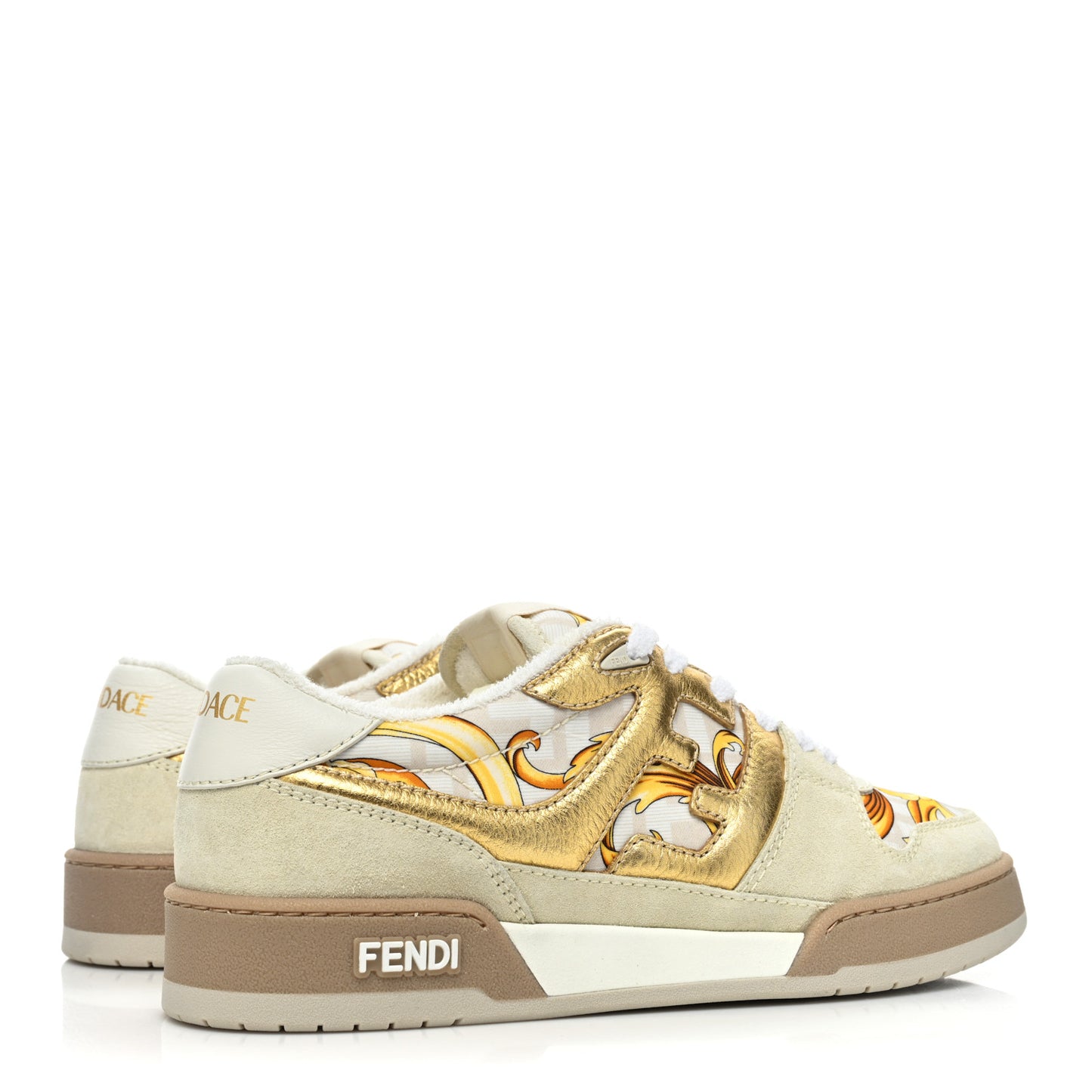 X FENDI Fabric FF Baroque Womens Fendace Match Sneakers 39 Gold Multicolor