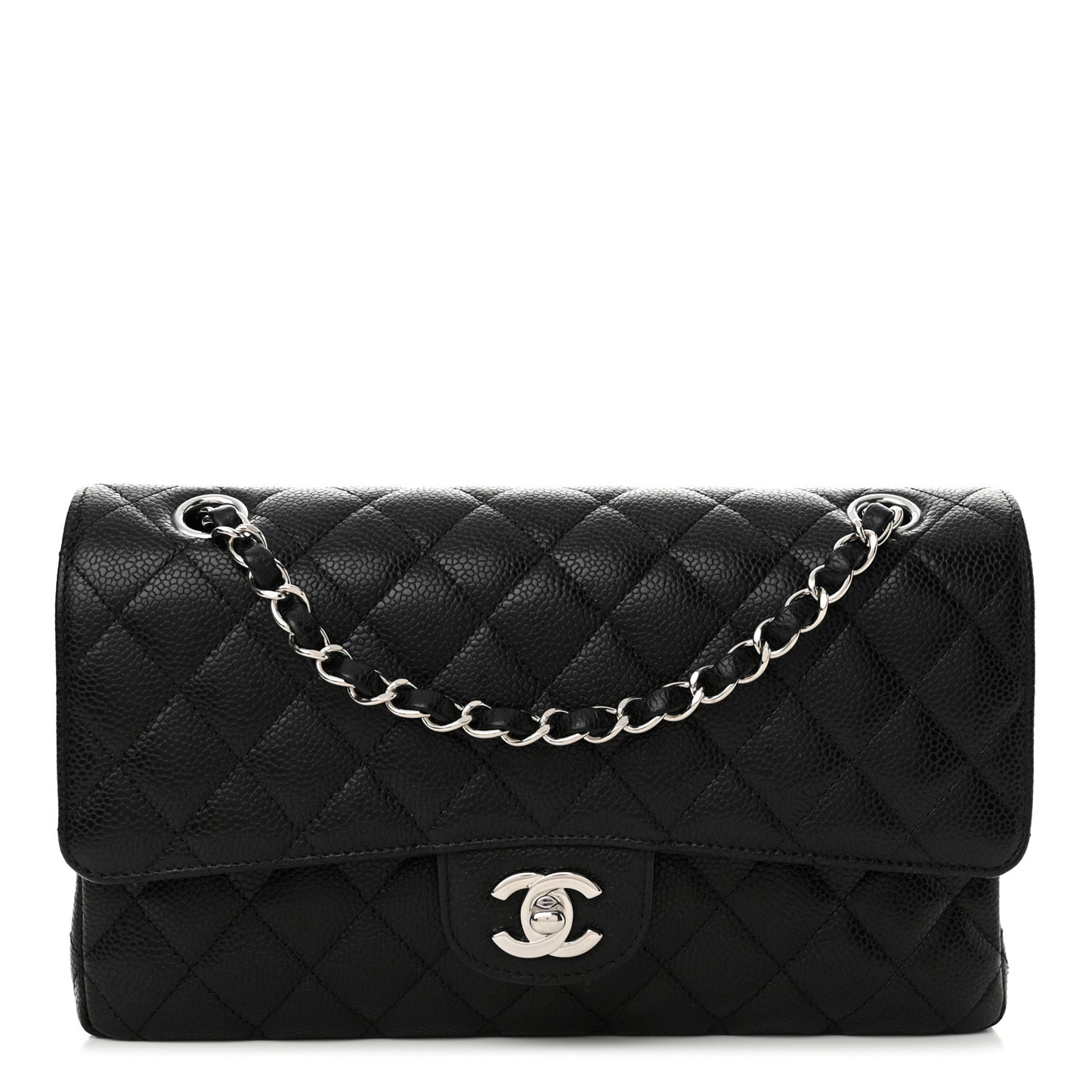 Caviar Quilted Medium Double Flap Black
