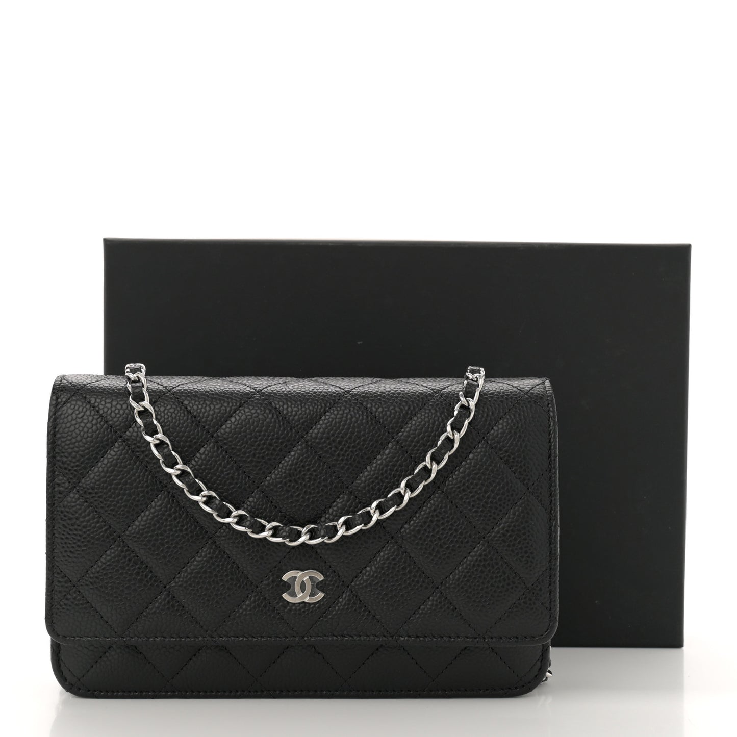 Caviar Quilted Wallet on Chain WOC Black