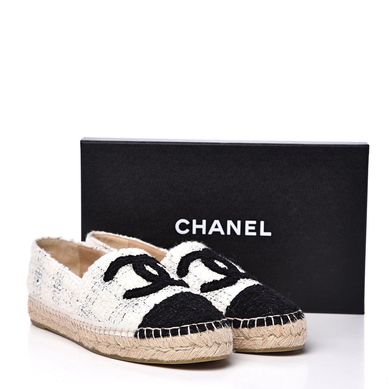 Chanel Tweed CC Espadrilles 41 Ecru White Blue Black 10 of 10