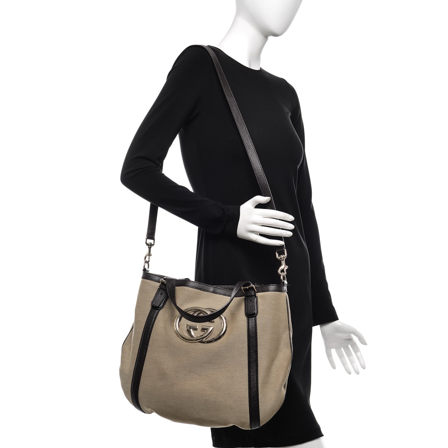 Gucci Canvas Britt Tote Dark Brown 2 of 9