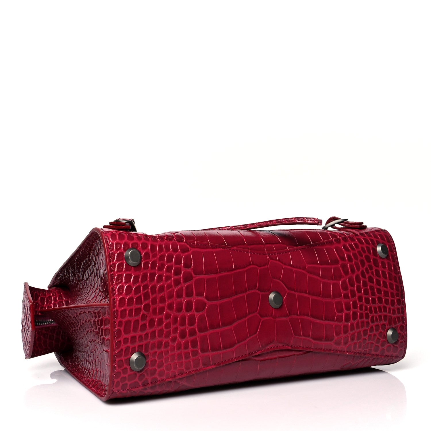 Balenciaga Calfskin Crocodile Embossed Neo Classic Silver Hardware S City Raspberry 3 of 8