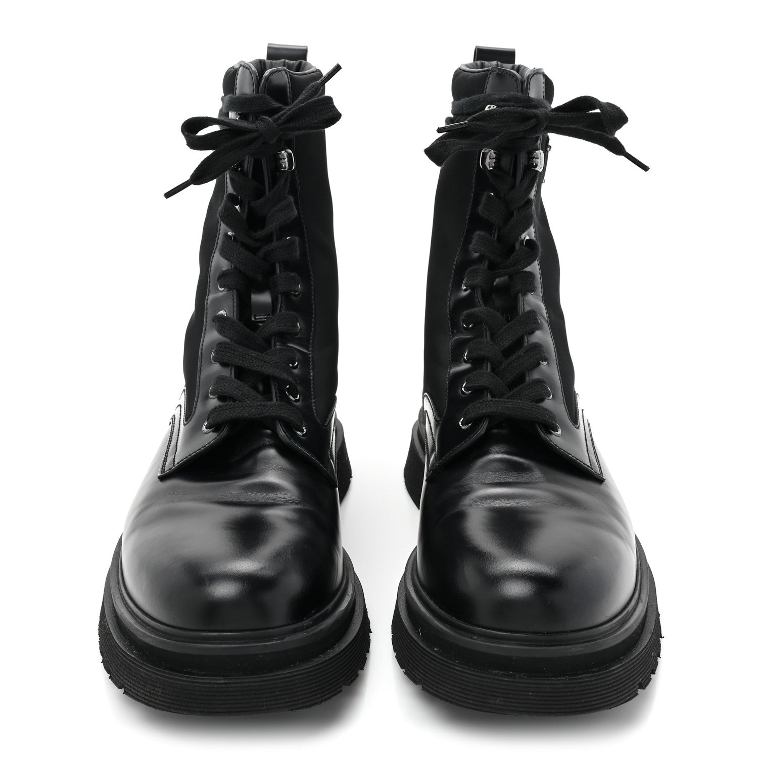 Prada Spazzolato Rois Re-Nylon Metal Triangle Logo Mens 40mm Combat Boots 9.5 Black 2 of 13