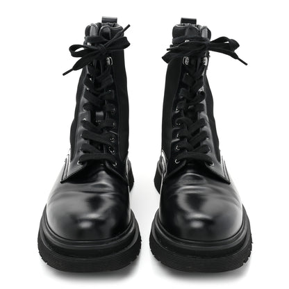 Prada Spazzolato Rois Re-Nylon Metal Triangle Logo Mens 40mm Combat Boots 9.5 Black 2 of 13