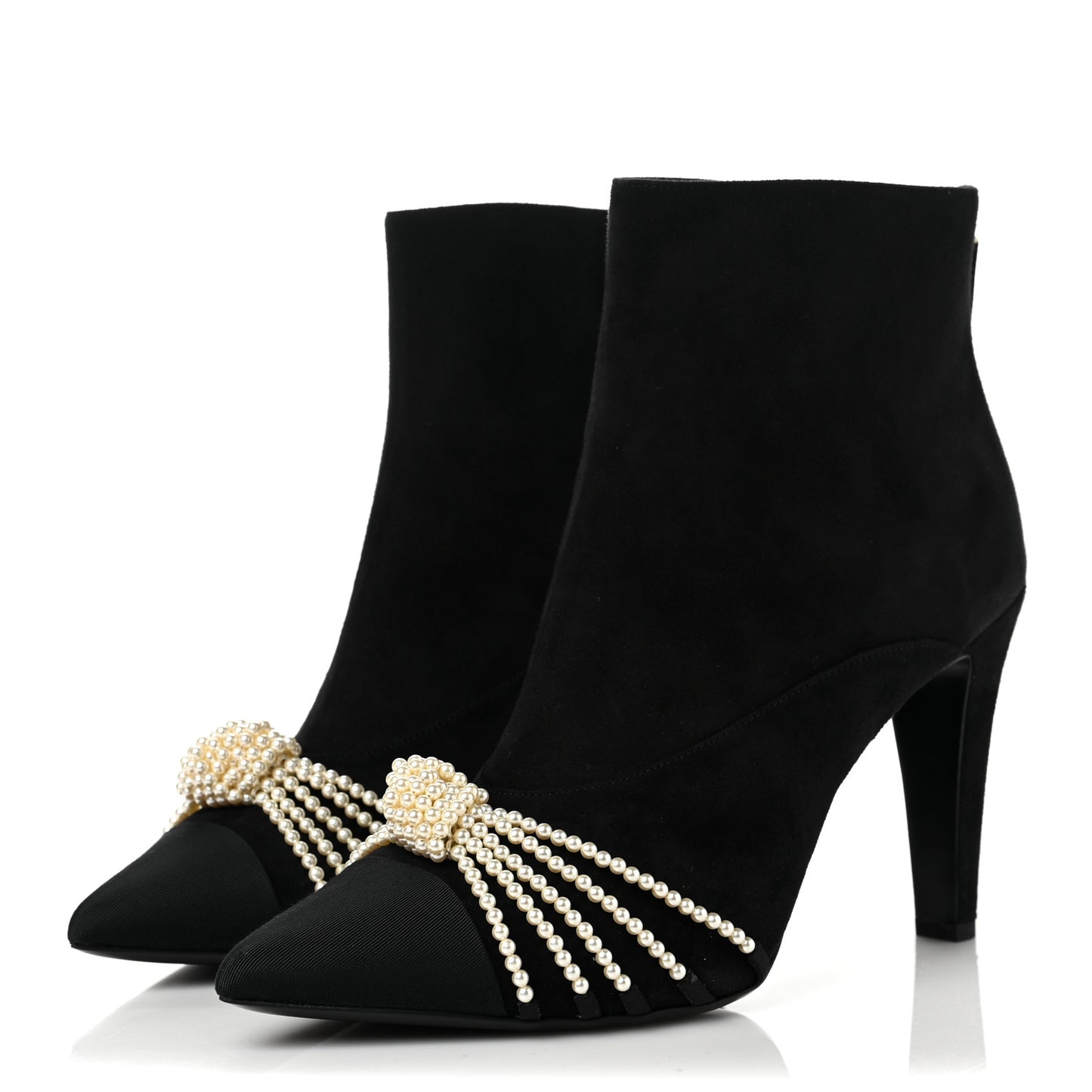 Suede Calfskin Pearl Cap Toe Short Boots 41 Black