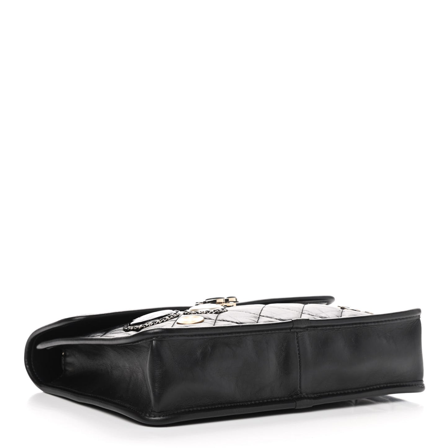Aged Calfskin Charms Flap Bag Black