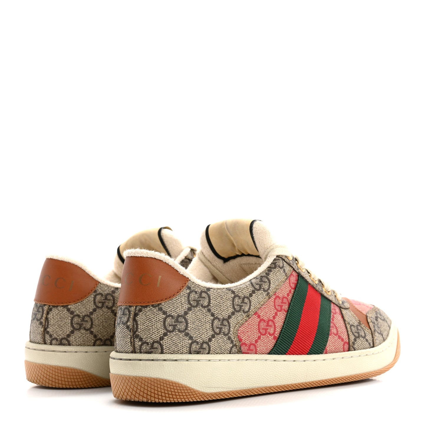 GG Supreme Monogram Harness Calfskin Web Womens Screener Sneakers 37.5 Beige Ebony Rosso Harness Brown