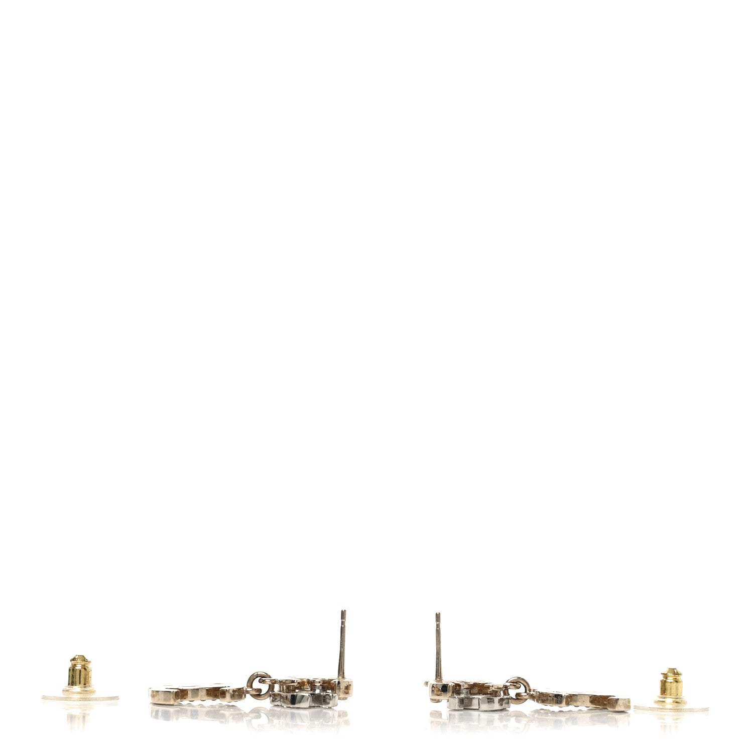 Chanel Crystal Pearl Double CC Drop Earrings Gold Silver 3 of 4