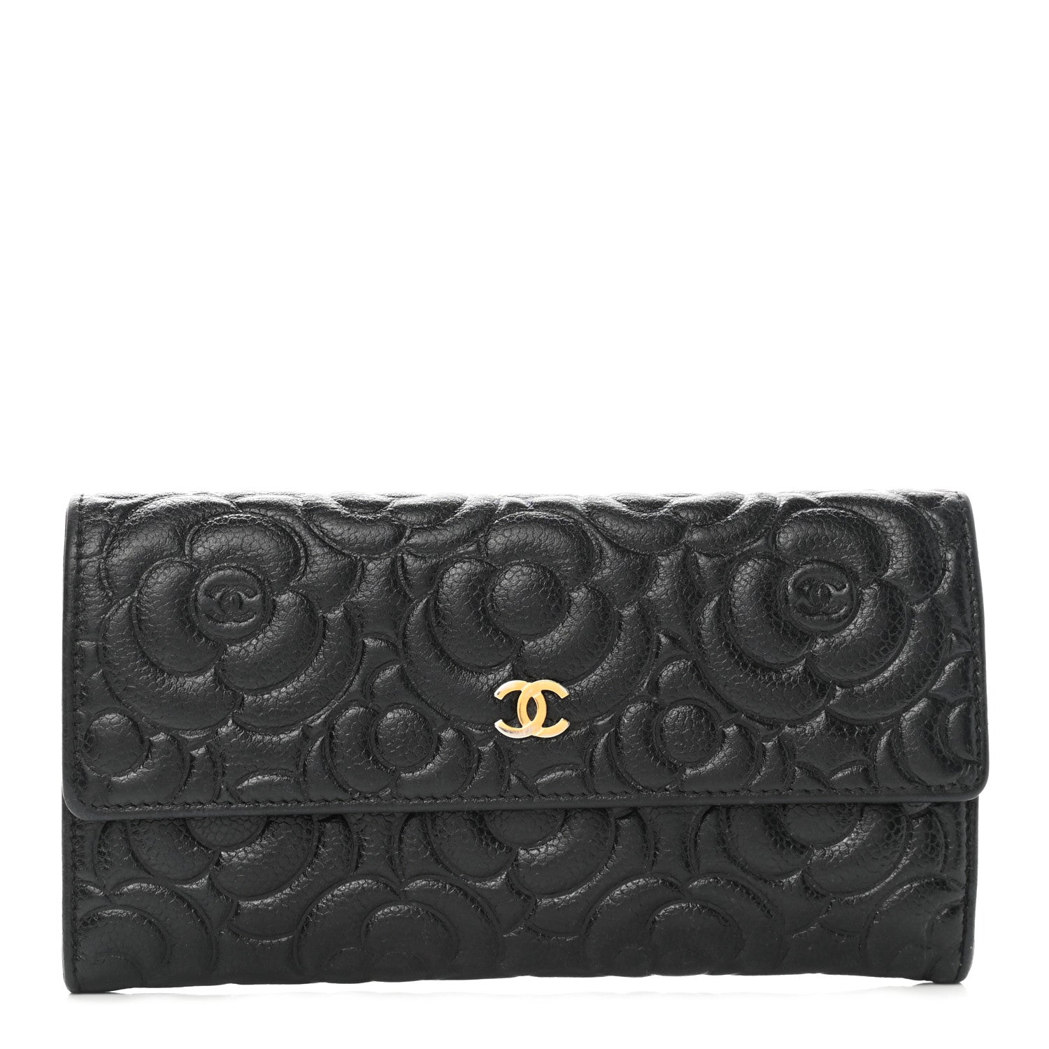 Chanel Caviar Camellia Embossed Flap Wallet Black 1 of 8