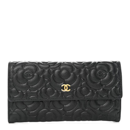 Chanel Caviar Camellia Embossed Flap Wallet Black 1 of 8