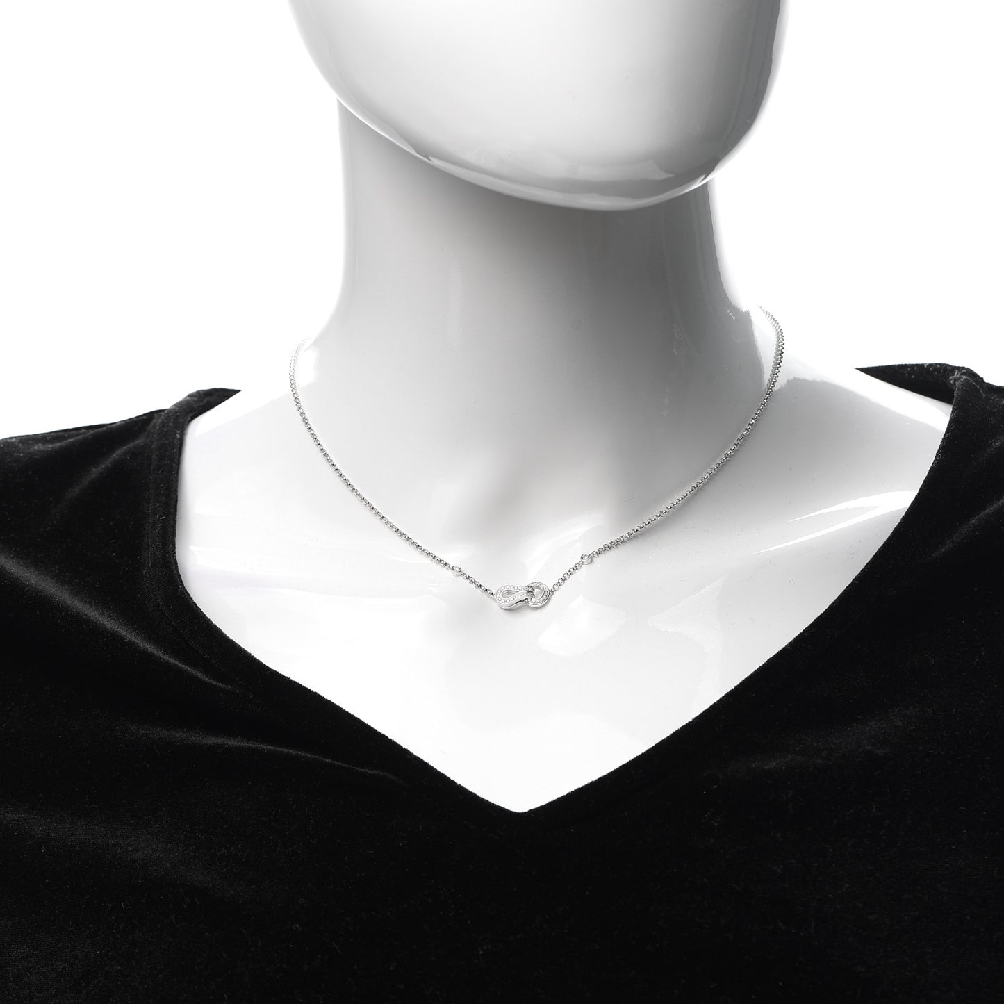 18K White Gold Diamond Agrafe Pendant Necklace