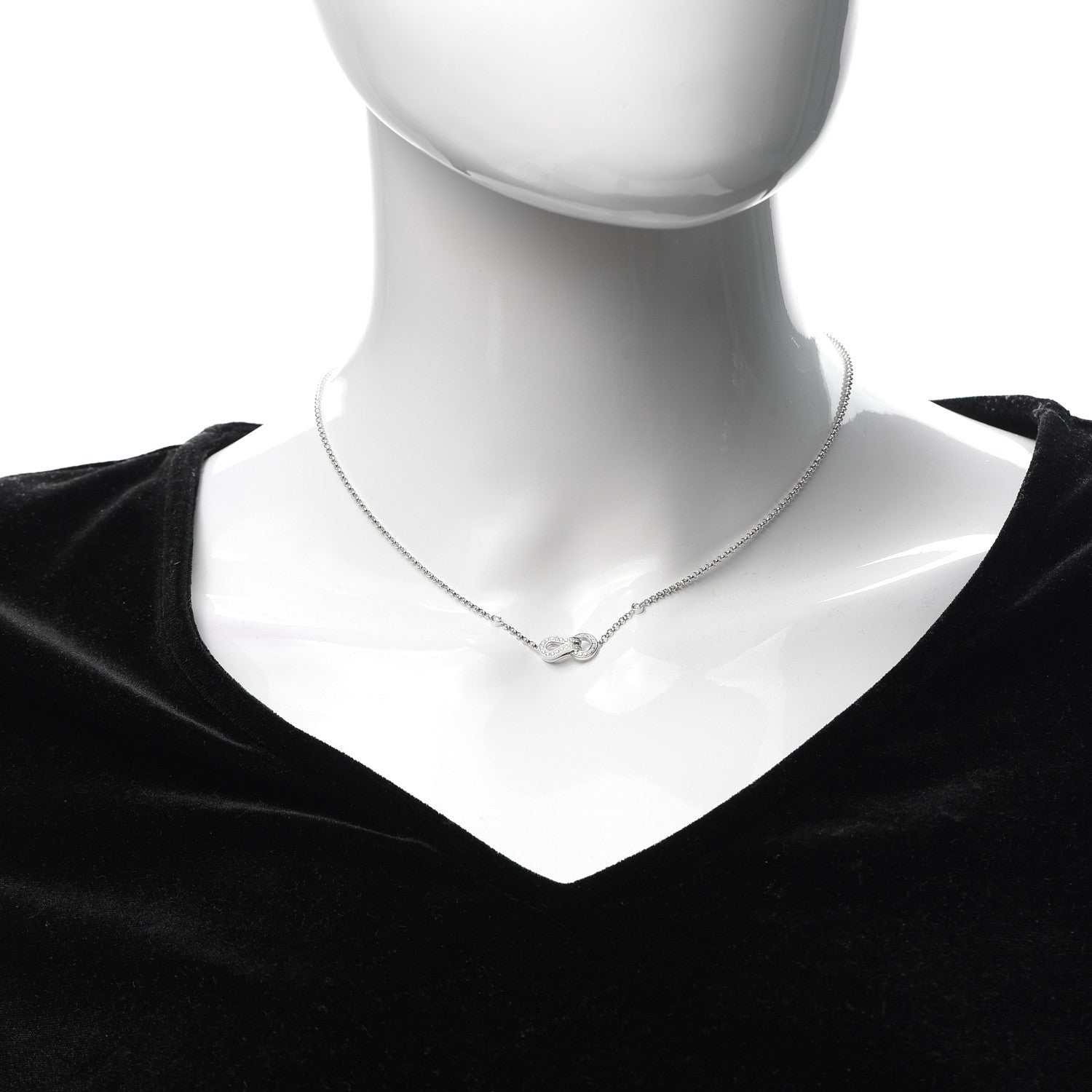 Cartier 18K White Gold Diamond Agrafe Pendant Necklace 2 of 6