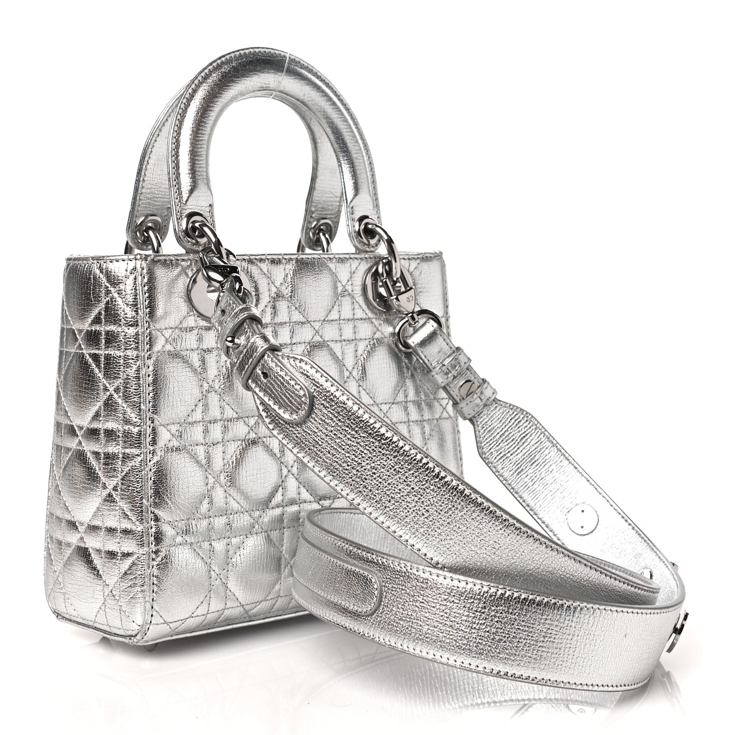 Metallic Grained Calfskin Cannage Small Lucky Badges My Lady Dior Silver