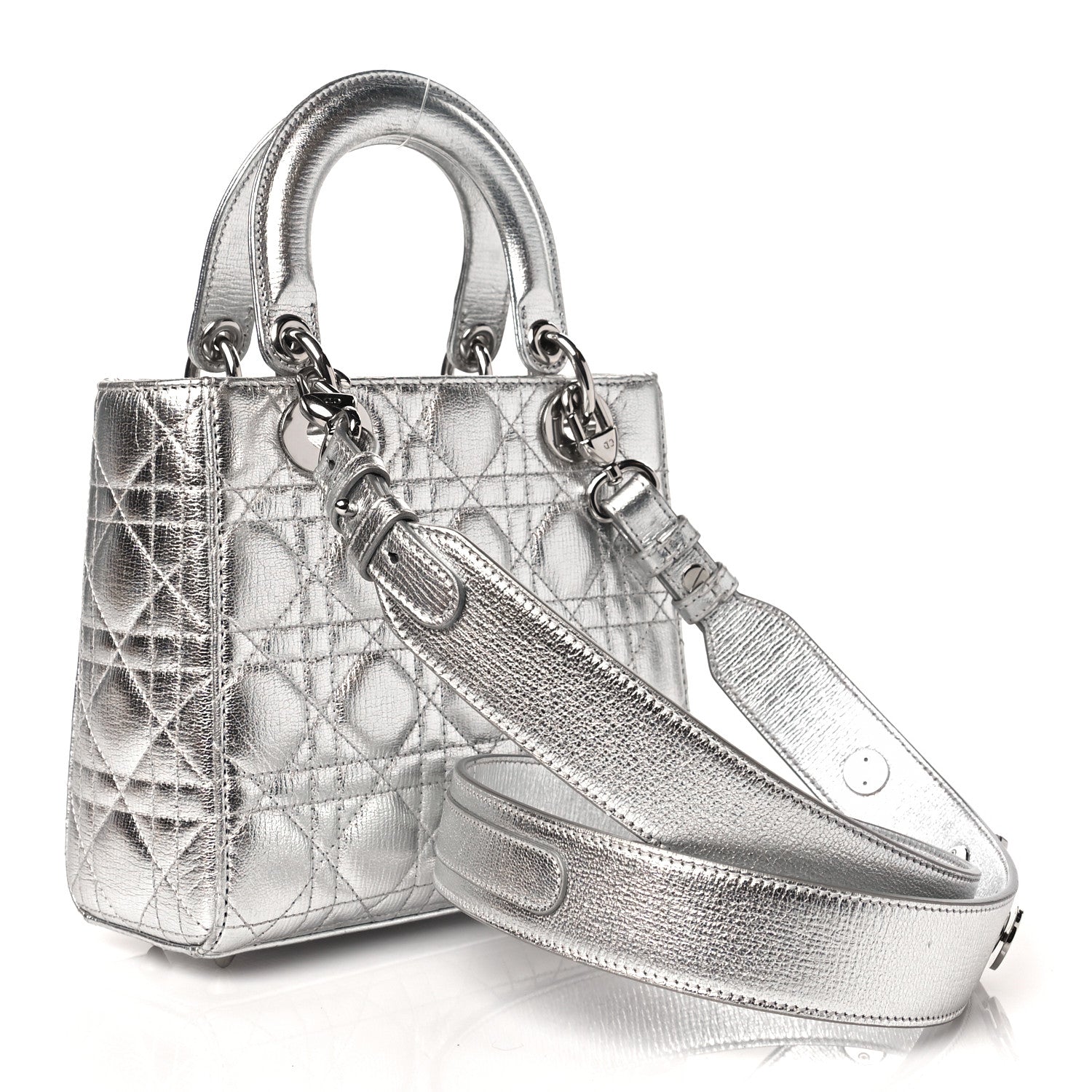 Christian Dior Metallic Grained Calfskin Cannage Small Lucky Badges My Lady Dior Silver 3 of 11