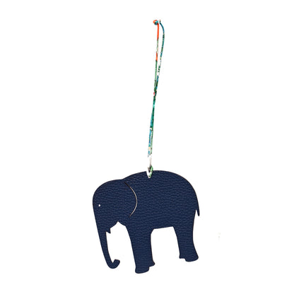 Hermes Epsom Togo Petit H Elephant Bag Charm Bleu Saphir Chocolate 1 of 3