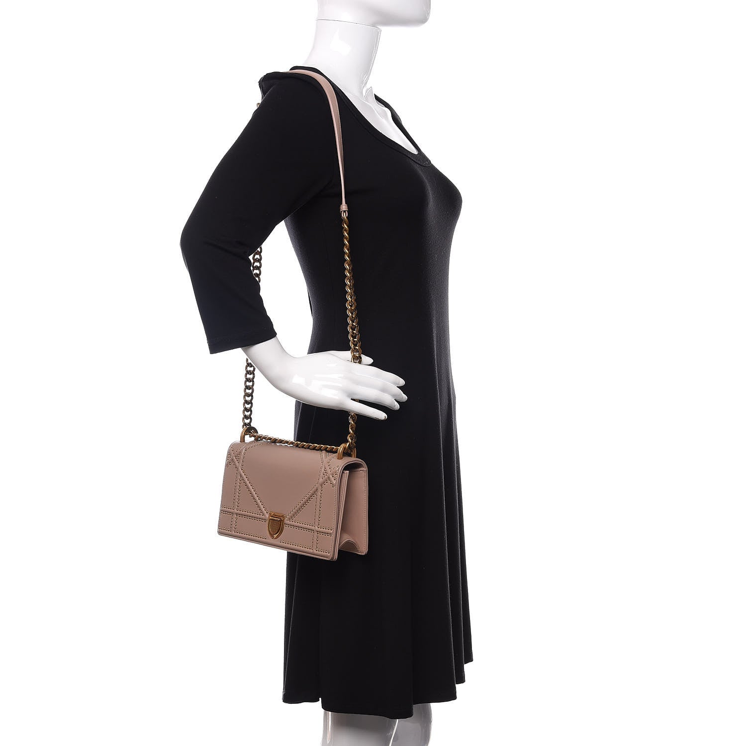Christian Dior Lambskin Studded Small Diorama Flap Bag Nude 2 of 10
