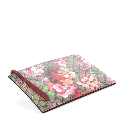 Gucci GG Supreme Monogram Blooms Suede Large Zip Pouch Beige Multicolor Dry Rose 5 of 9