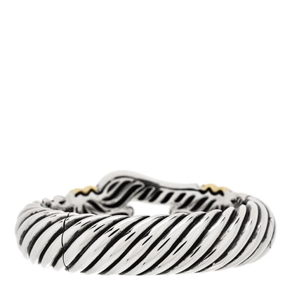 David Yurman Sterling Silver 18K Yellow Gold 15mm Cable Buckle Bracelet 2 of 3
