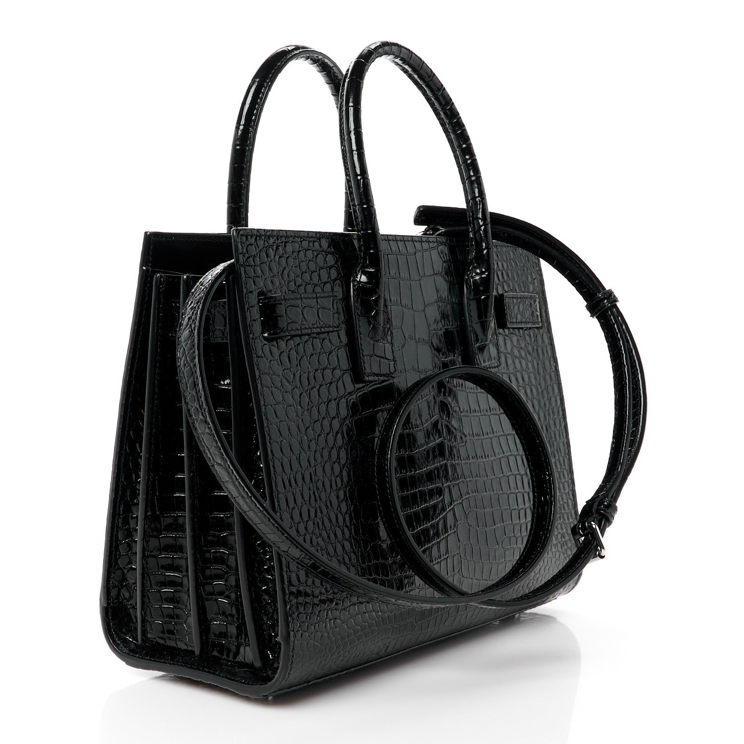Saint Laurent Calfskin Crocodile Embossed Baby Sac De Jour Black 3 of 11