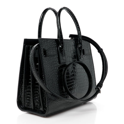Saint Laurent Calfskin Crocodile Embossed Baby Sac De Jour Black 3 of 11