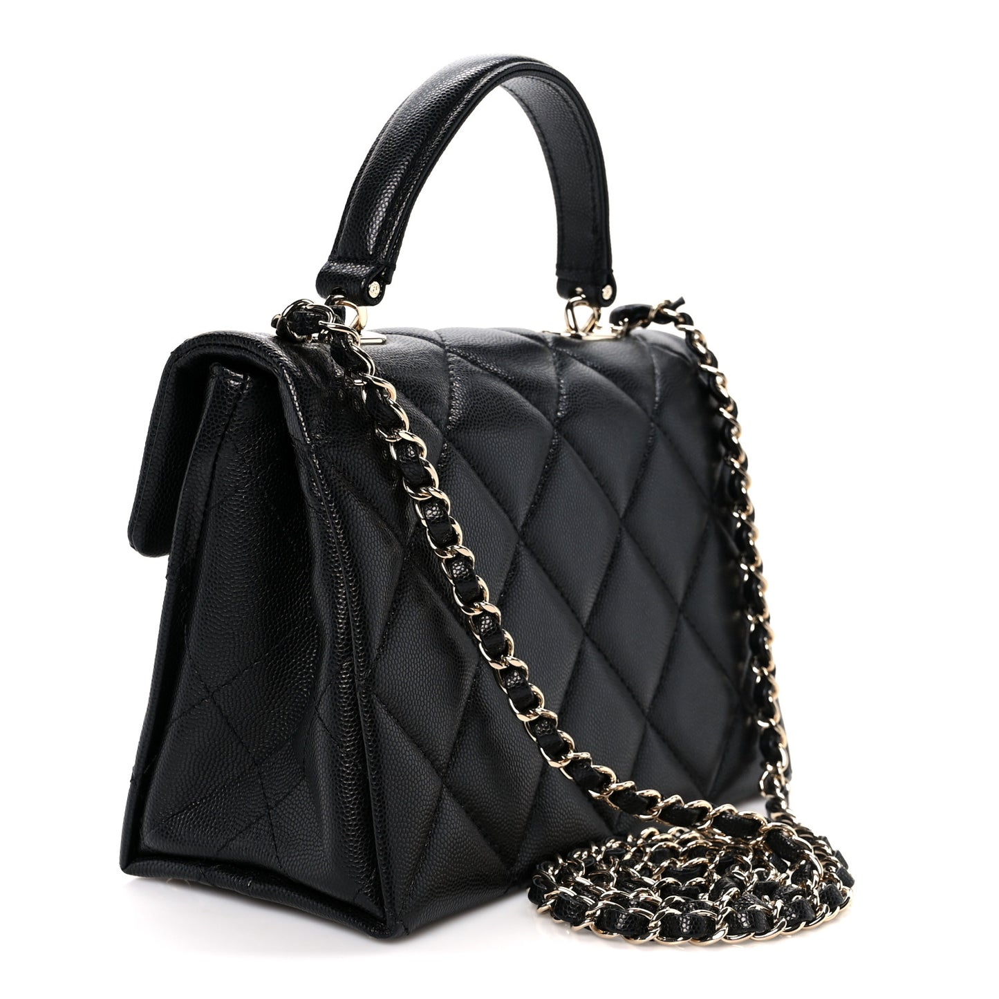 Caviar Quilted Mini Retro Twist Top Handle Flap Black