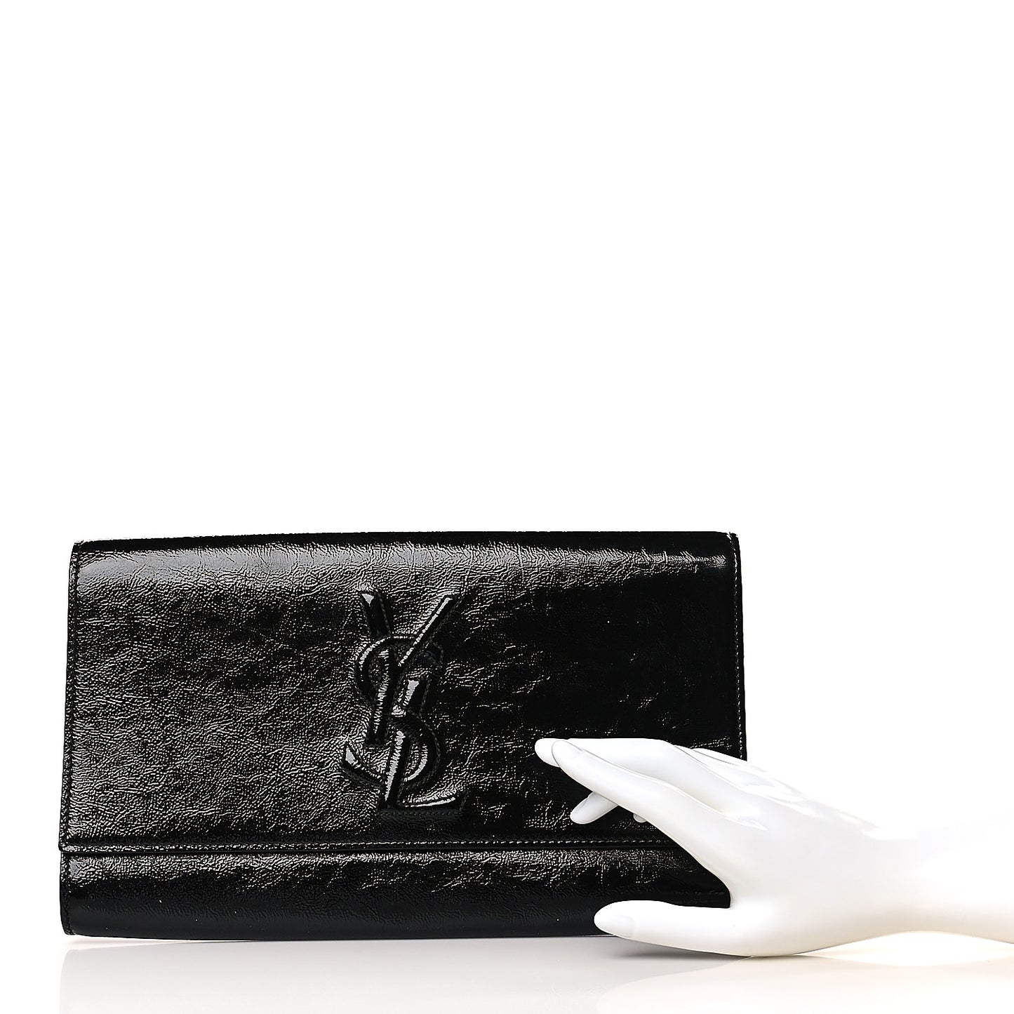 Textured Patent Monogram Large Belle De Jour Clutch Black