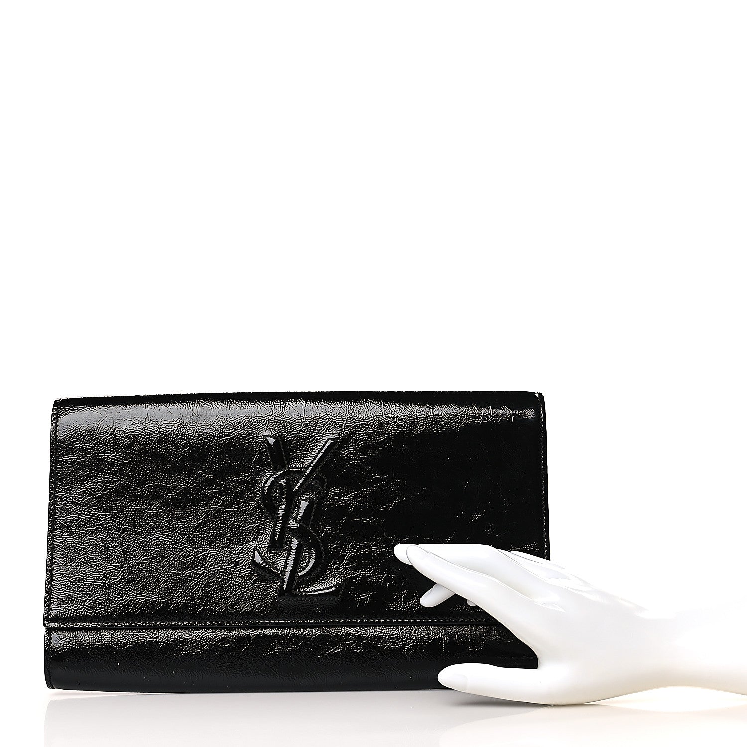 Saint Laurent Textured Patent Monogram Large Belle De Jour Clutch Black 2 of 8