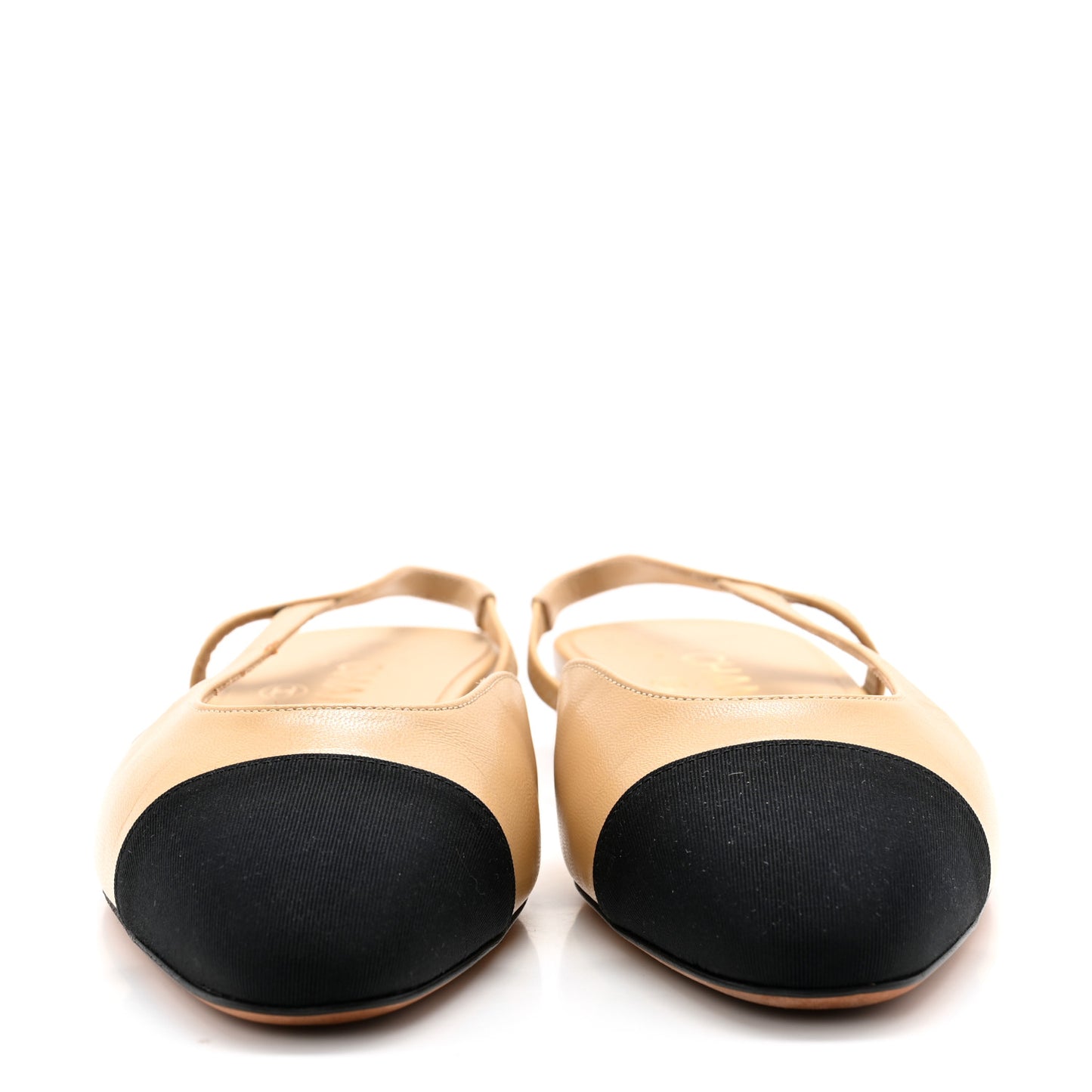 Goatskin Grosgrain Cap Toe CC Slingback Sandals 36 Beige Black