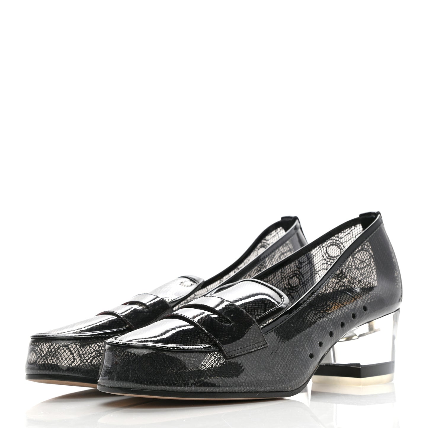 Calfskin PVC Patent Mocassin Loafers 38 Transparent Black