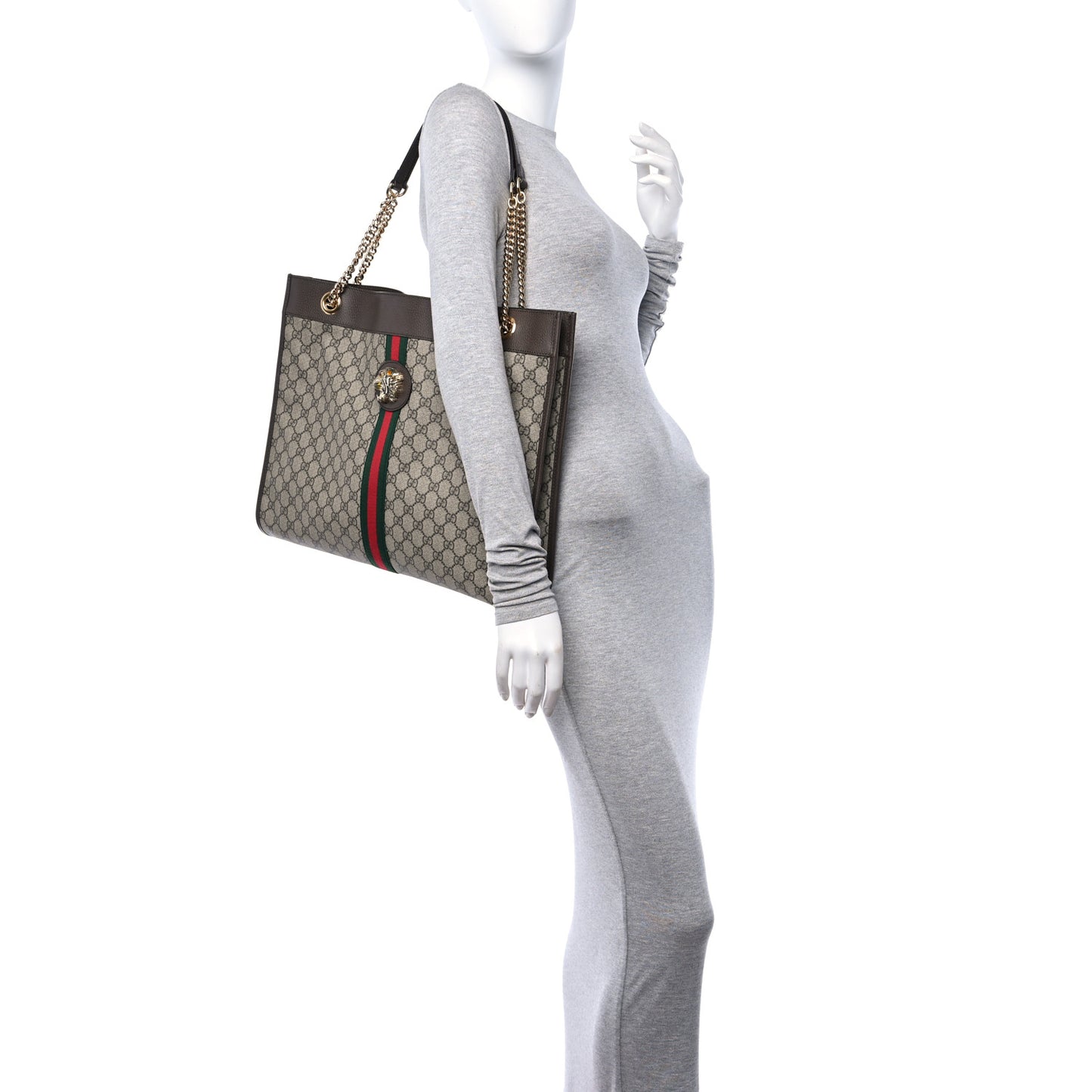 GG Supreme Monogram Large Rajah Chain Tote Beige New Acero